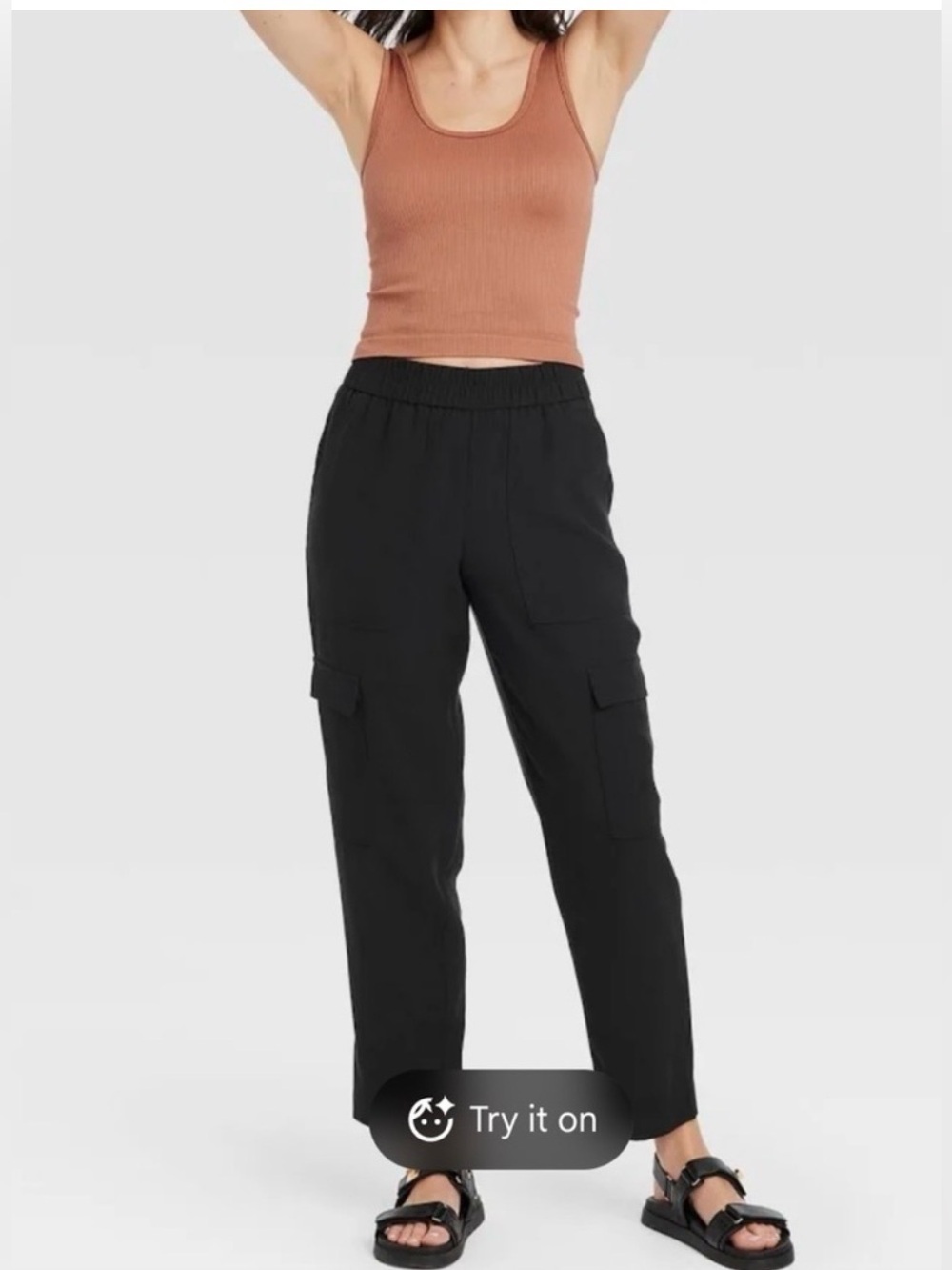 A New Day Women’s High rise Ankle Cargo Pants, elastic waist in Black size small